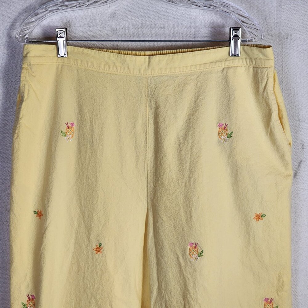 Alfred Dunner Yellow Umbrella Drink Embroidery Cotton Elastic Waist Pant Size 16 - Picture 5 of 16